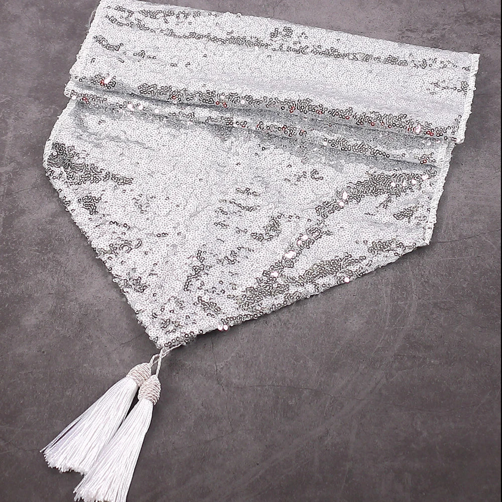 Sequin Table Runner Glitter Tassel Table Runner for Birthday Party Wedding Table Decoration 30x180cm Zpaxo