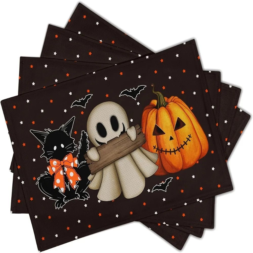 Halloween Meal Mat 4 Ghost Pumpkin Cat Bat Non-slip Heat-resistant
