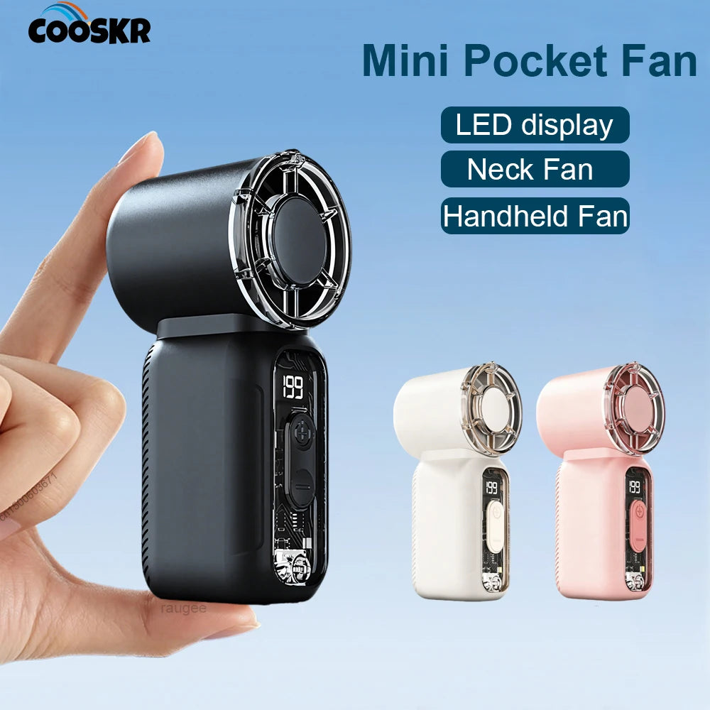 Mini Handheld Fan 1200mAh Rechargeable LED Display Pocket Portable