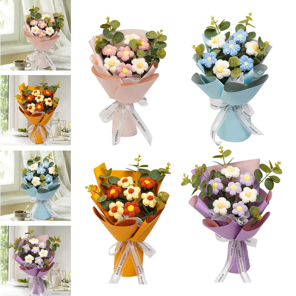 Crochet Flower Bouquet Mother Day Gift Decoration Woven Bouquet for Girl Friend Thanksgiving Festival Wedding Mother's Day Zpaxo