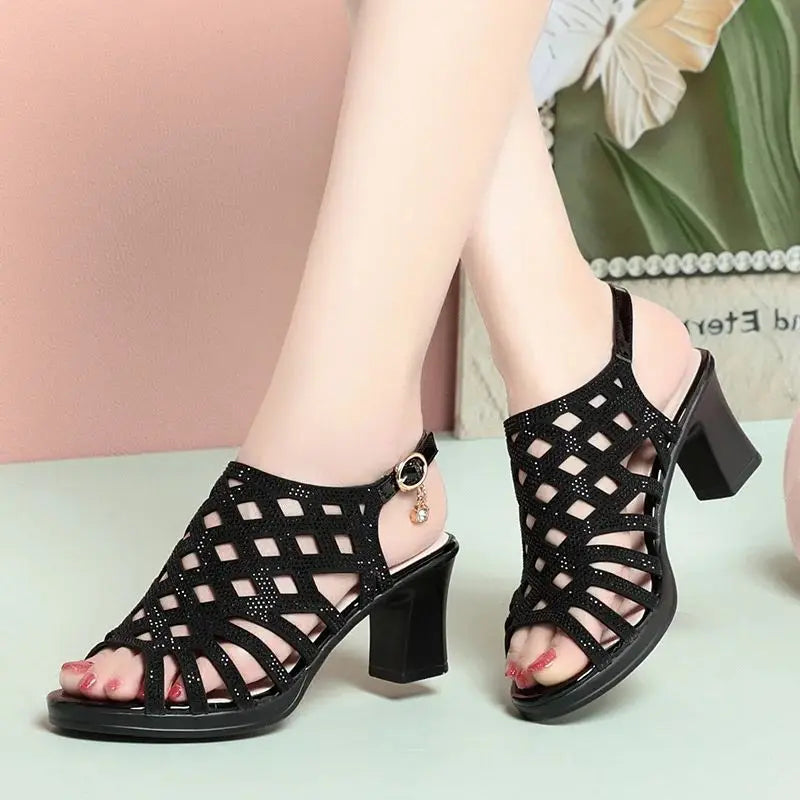 Soft Leather Hollow Heel Comfortable Roman Sandals Summer Breathable Zpaxo