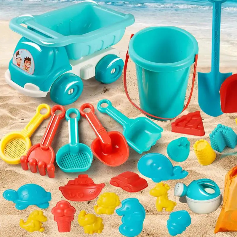 Kids Beach Toys 29 Pieces Sand Castle Building Kit Storage Bag Portable Bucket Rake Watering Can Sifters Shovels For Travel Zpaxo