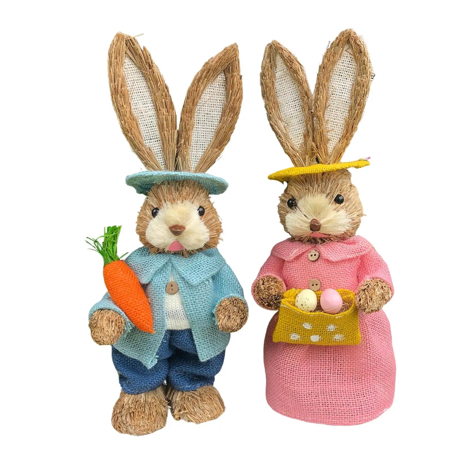 Cartoon 2Pcs Straw Easter Bunny Handmade 35cm Ornaments for Desktop, Windows, Shelves, Bedrooms Lovely Appearance Lifelike Zpaxo Style H