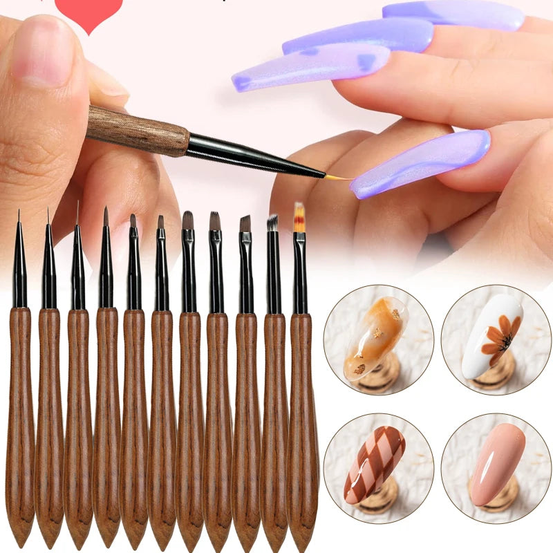 Soft Nylon Wood Handle Watercolor Nail Brush Art Liner Stripes Grid