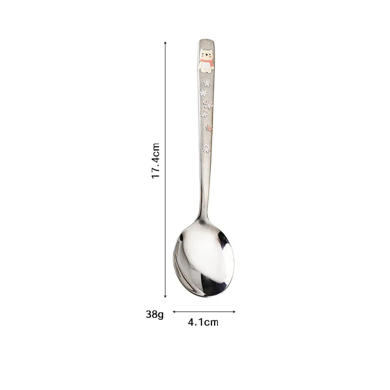 Korean Deer Embossed 304 Stainless Steel Long Handle Spoon Kitchen Spoon Zpaxo No horned deer Pink