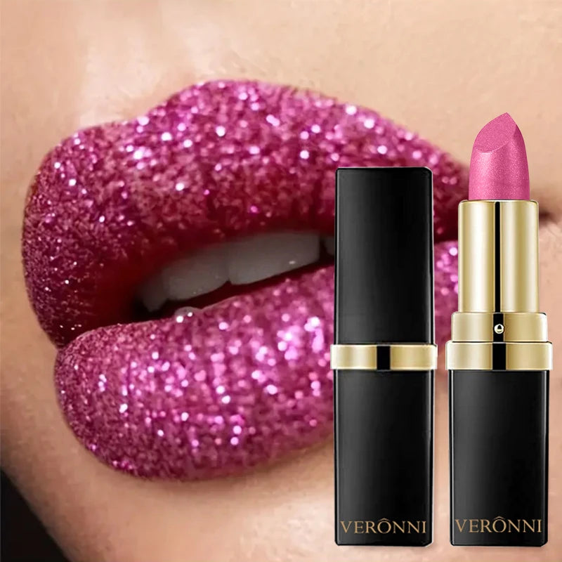 Diamond Shimmering Lipstick Pigmented Glitter Metallic Lipgloss Lips Zpaxo