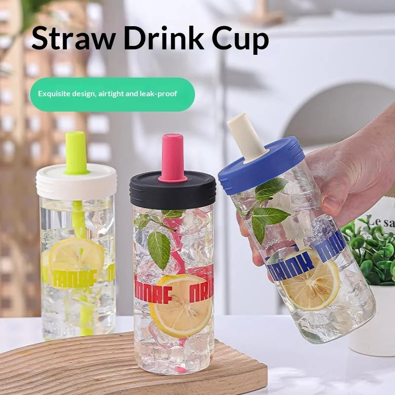 Hot High Appearance Straw Glass Cup, Heat-resistant Beverage Cup, Simple Student Portable Large Capacity Glass Water Cup Zpaxo
