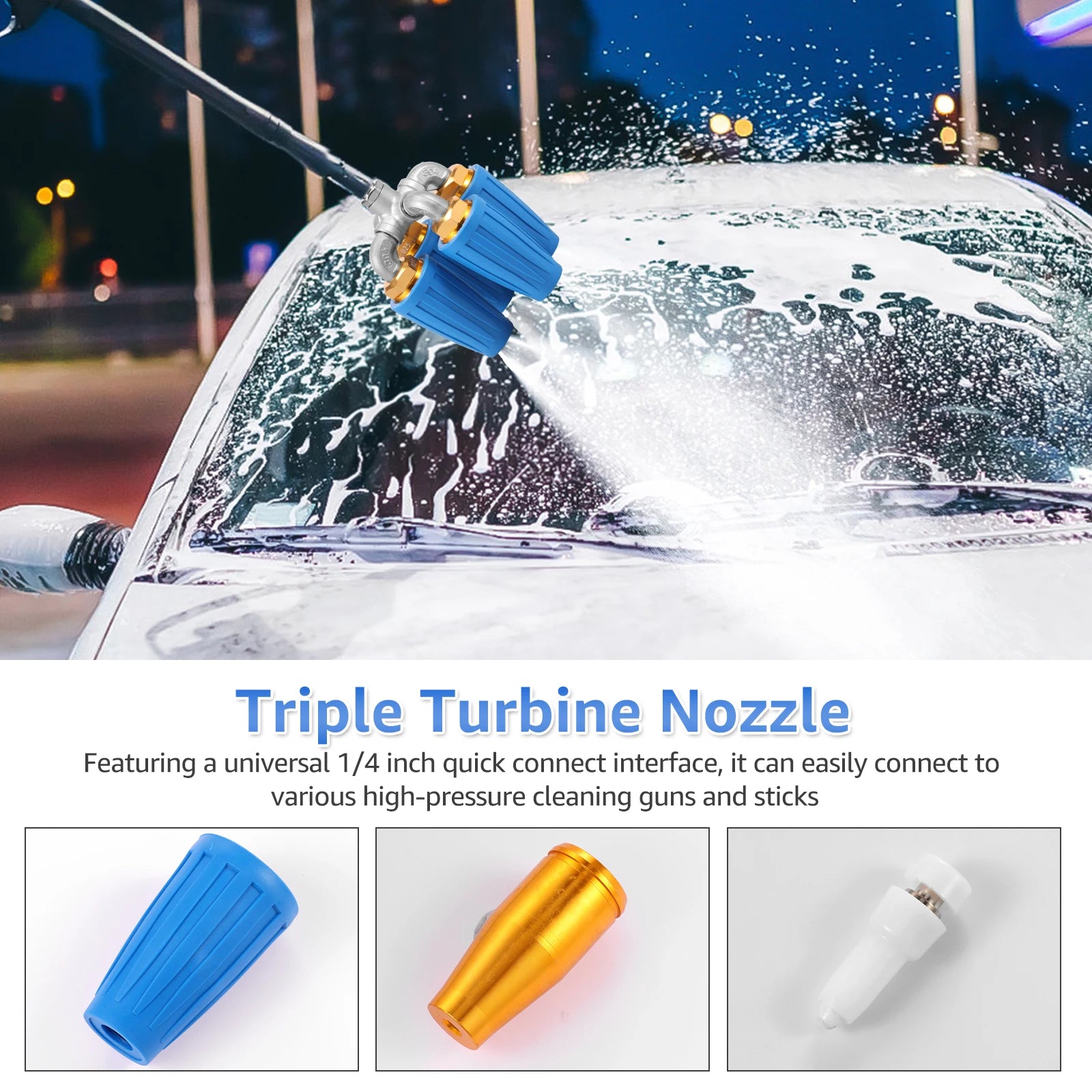 2.0 Orifice Quadruple Turbo Nozzle Pressure Washer 360° Rotating Turbo Nozzle with 1/4" Quick Connector 4000 PSI for Car Cleani Zpaxo