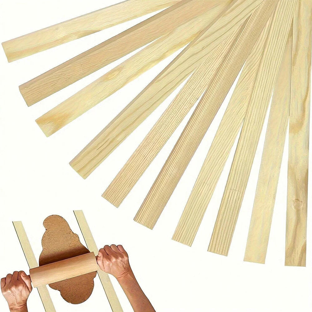 10Pcs Wooden Rolling Mud Teaching Roller Stick Guide Rolling Pin Guides Set Polymer Clay Pottery Tools for Polymer Thickness Zpaxo