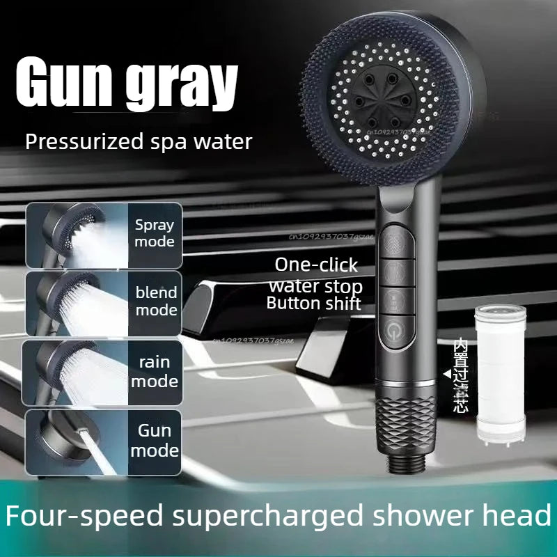 Shower Head 4 Modes Water Saving Adjustable High Pressure Shower Handheld Spray Hangable Multifunctional Bathroom Accessories Zpaxo Grey shower head