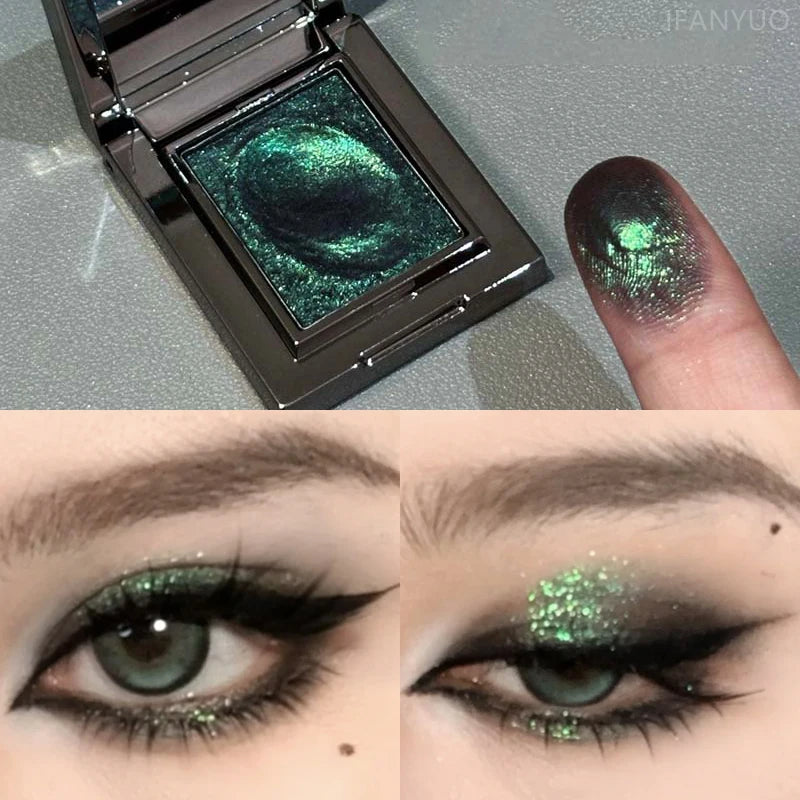 Chameleon Dark Green Eyeshadow Palette Fine Easy-To-Apply Sparkling Pearlescent Mashed Potato Eye Shadow Brightening Makeup Zpaxo