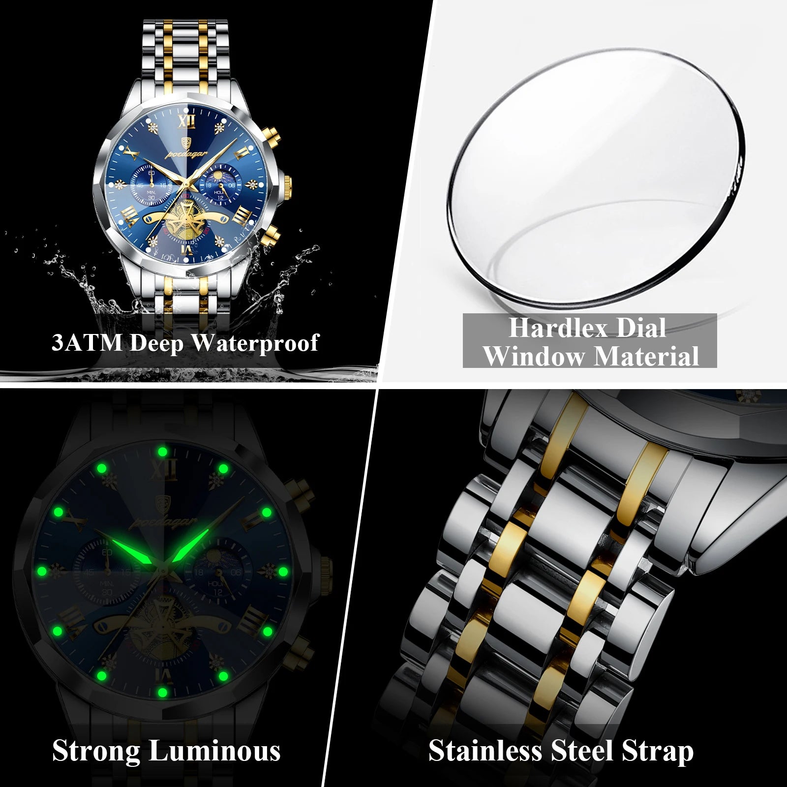 POEDAGAR Luxury Original Men Watch Waterproof Luminous Chronograph Man Wristwatch Stainless Steel Quartz Top Men's Watches Reloj Zpaxo