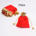 Red Velvet Drawstring Jewelry Pouches – 9/18/27pc Gift Bags