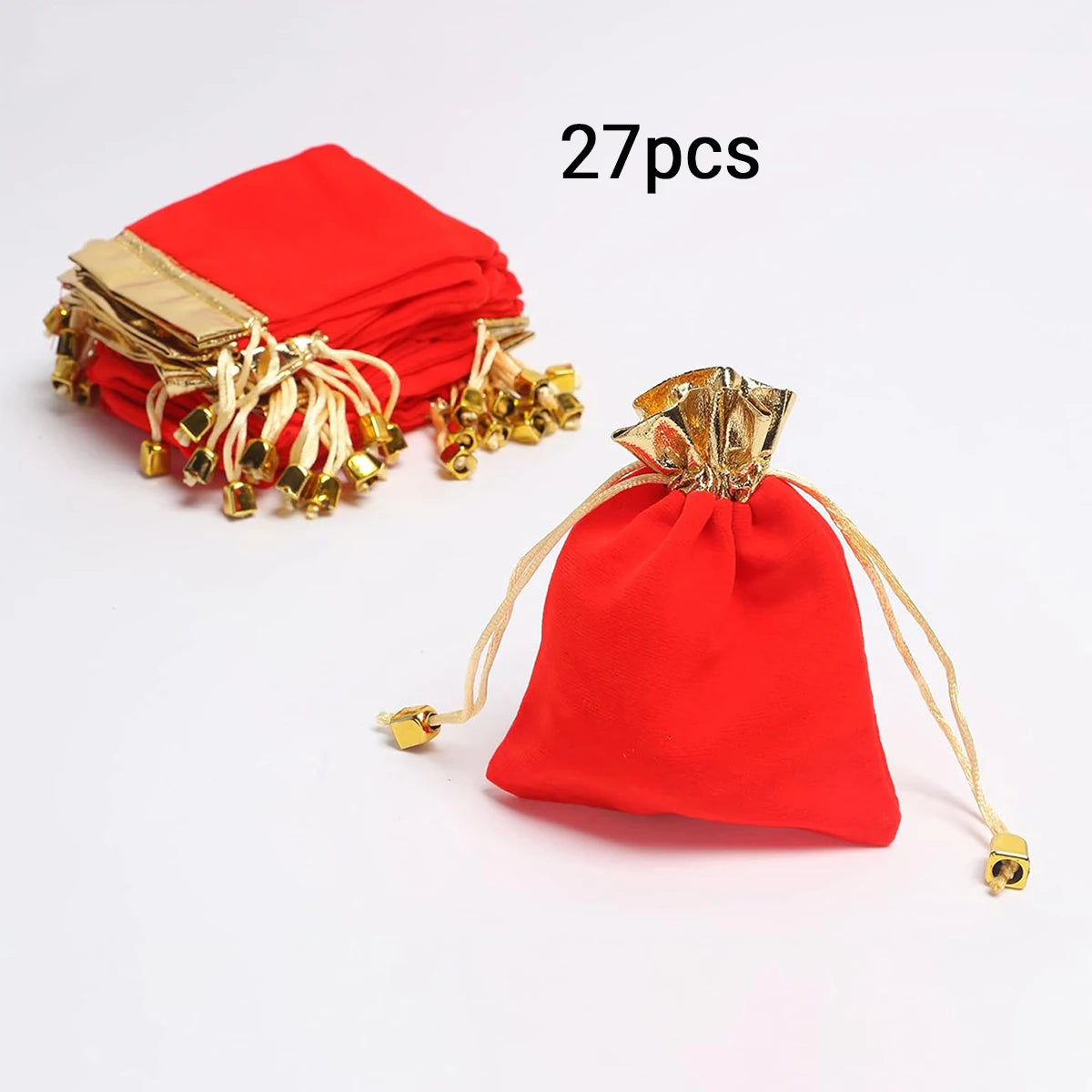 Red Velvet Drawstring Jewelry Pouches – 9/18/27pc Gift Bags