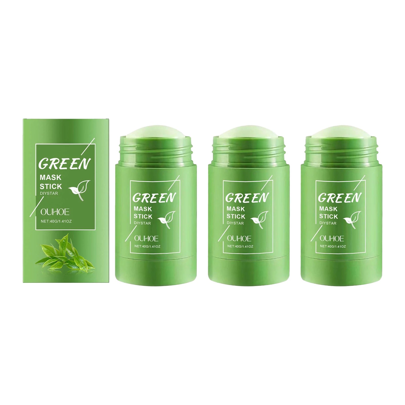 Ouhoe 40g Face Clean Mask Green Tea Cleansing Stick Mask Shrink pores Deep Blackhead Remover facial Cleansing Moisturizing Mask Zpaxo 3PCS