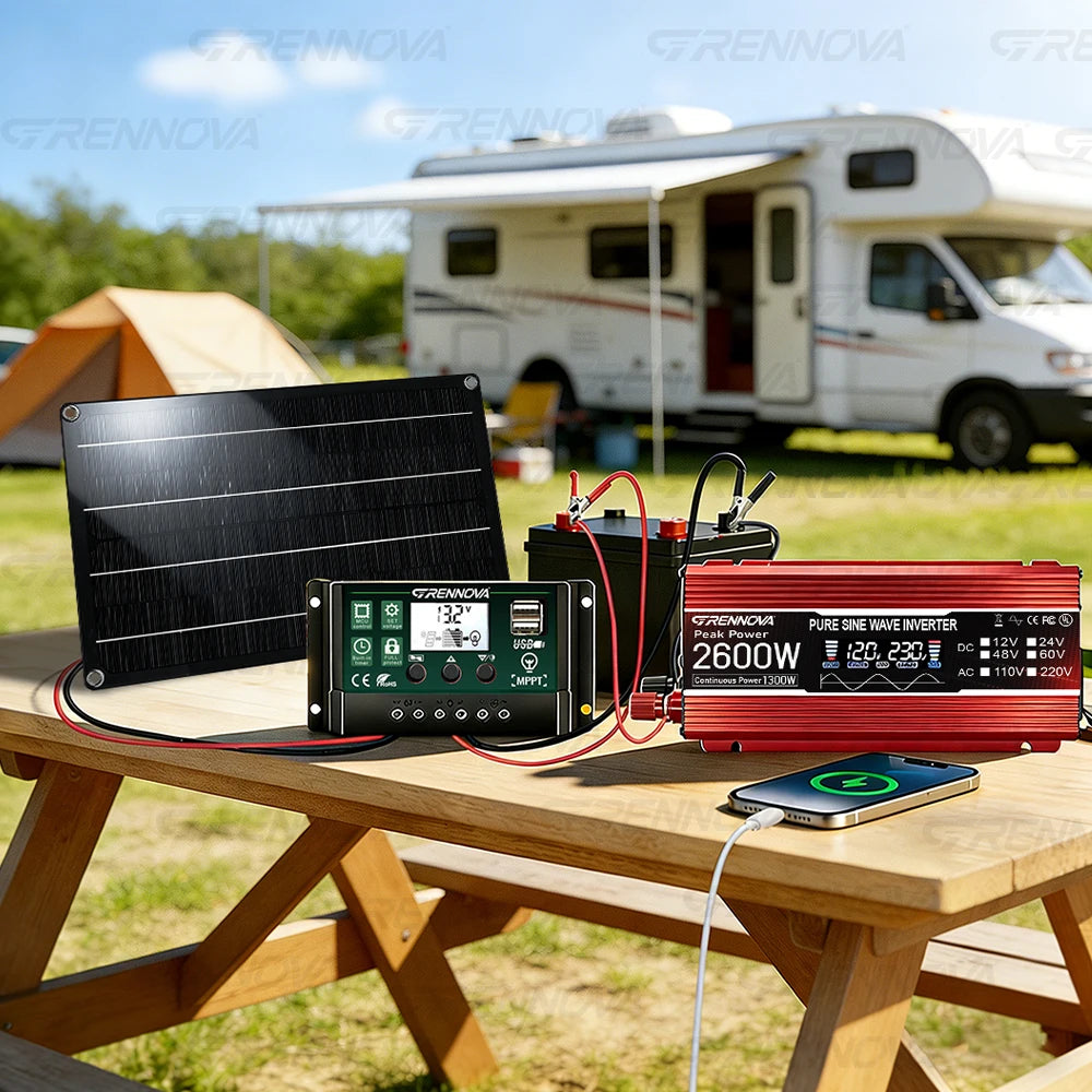 2600W Pure Sine Solar 12V To110V 220V Inverter 60A MPPT Controller