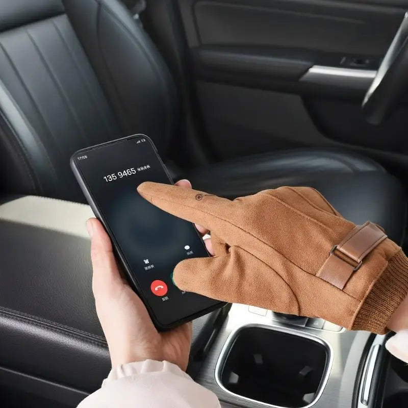 Suede Cycling Gloves Men Winter Thick Hiking Polyester Touch Screen Zpaxo
