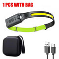 LED COB Sensor Headlamp – USB Rechargeable, IP65, 350LM LED Headlamp Zpaxo T326B with bag