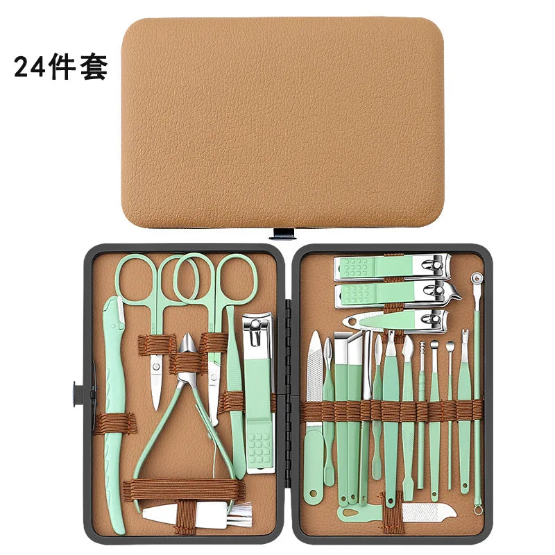 Nail clipper set 7/16/24 pieces stainless steel nail clippers, pedicures, nail art, toe clippers, nail tools Zpaxo green 24 pcs