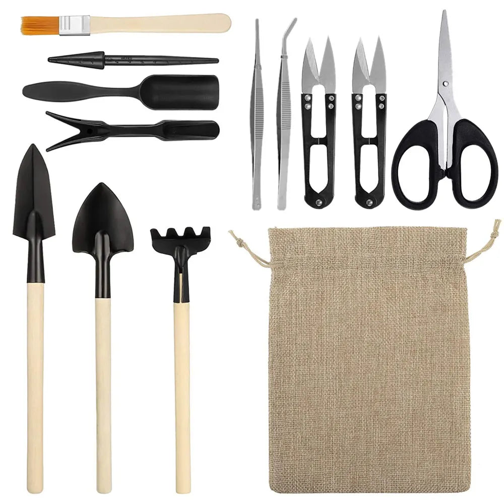13pcs Mini Garden Shovel Rake Spade Scissors Bonsai Tools Set Wooden Handle Scissors for Flowers Potted Plant Garden Weeding Zpaxo 13PCS
