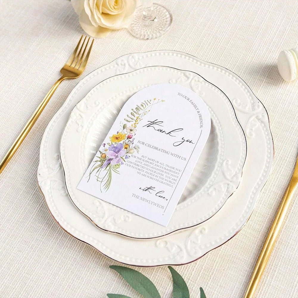 50/100Pcs Floral Thank You Cards for Wedding Reception Party Event Celebration Tabletop Decoration Zpaxo