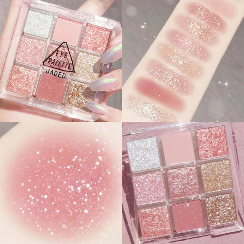 12-Color Fine Glitter Eyeshadow Palette Sparkling Pearl Sequins Pink
