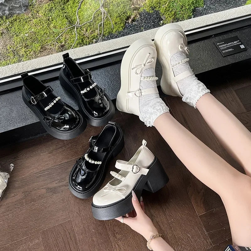 Black Heels Mary Jane Shoes Women 2025Goth Chunky Platform Pumps
