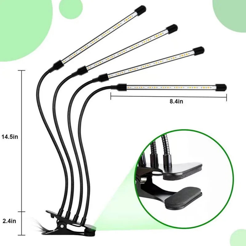 Full Spectrum LED Grow Light 4-Head 40W Dimmable + Remote