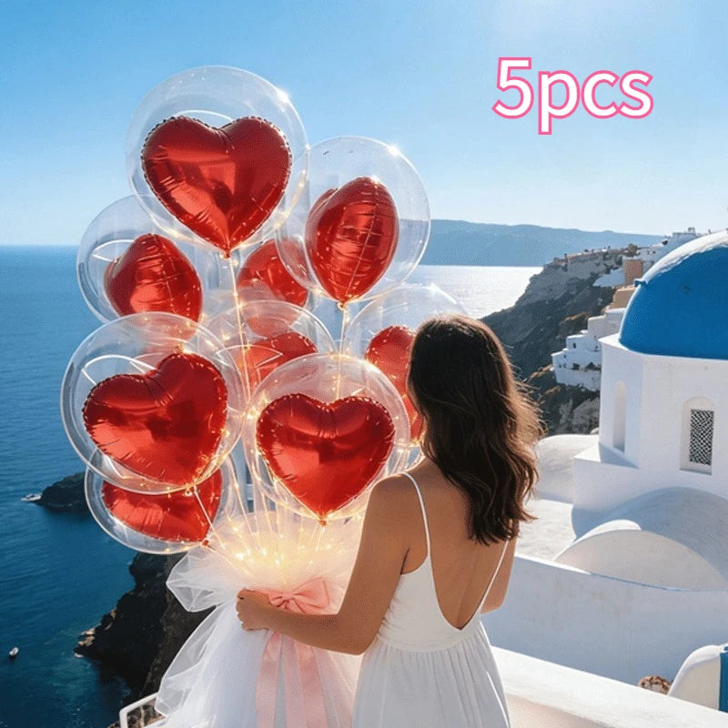 Transparent Bubble Red Heart Balloon Bundle Wedding Valentine's Heavy