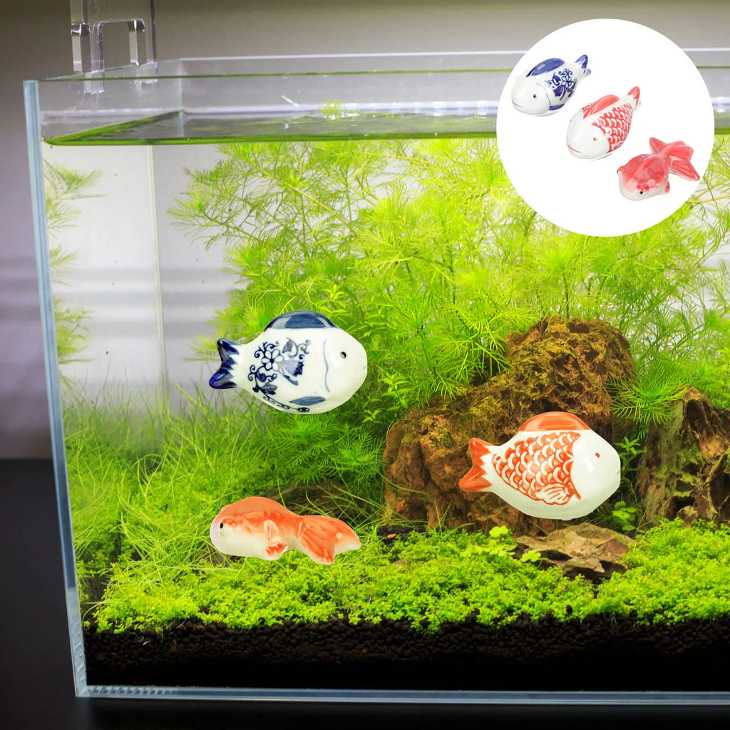 Premium Ceramic Floating Fish Statues Aquarium Tank Decoration Feel