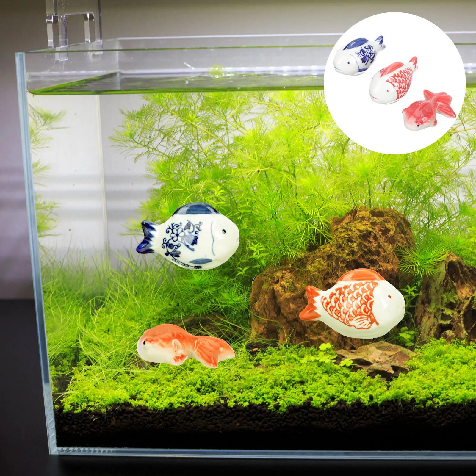 Premium Ceramic Floating Fish Statues Aquarium Tank Decoration Feel