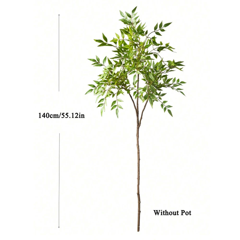 75-140cm Artificial Plants Nandina Tree Green Tall Plants Fake Leaves Plants Faux Branches for Home Garden Office Decor Zpaxo 140cm 3 branches