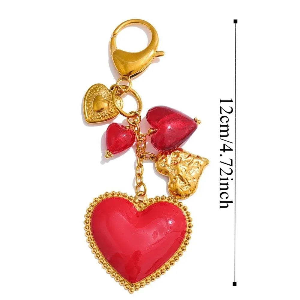 Elegant Enamel Red Chili Pendants Waterproof Stainless Steel Versatile Bag Charm Gold Heart Starfish Tassel Keychain Friends Zpaxo