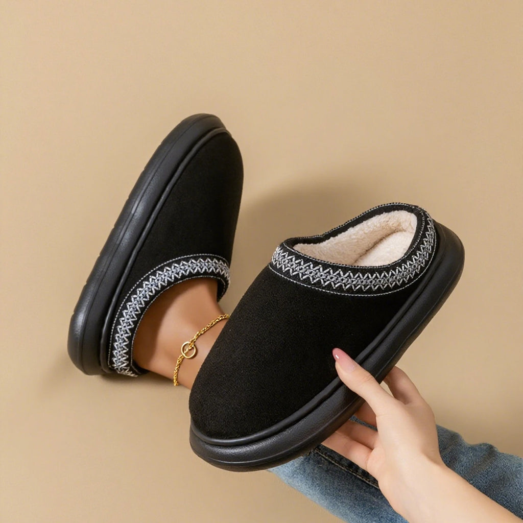 Fashion Ladies Suede Autumn Winter Slippers Plush Warm Non-slip