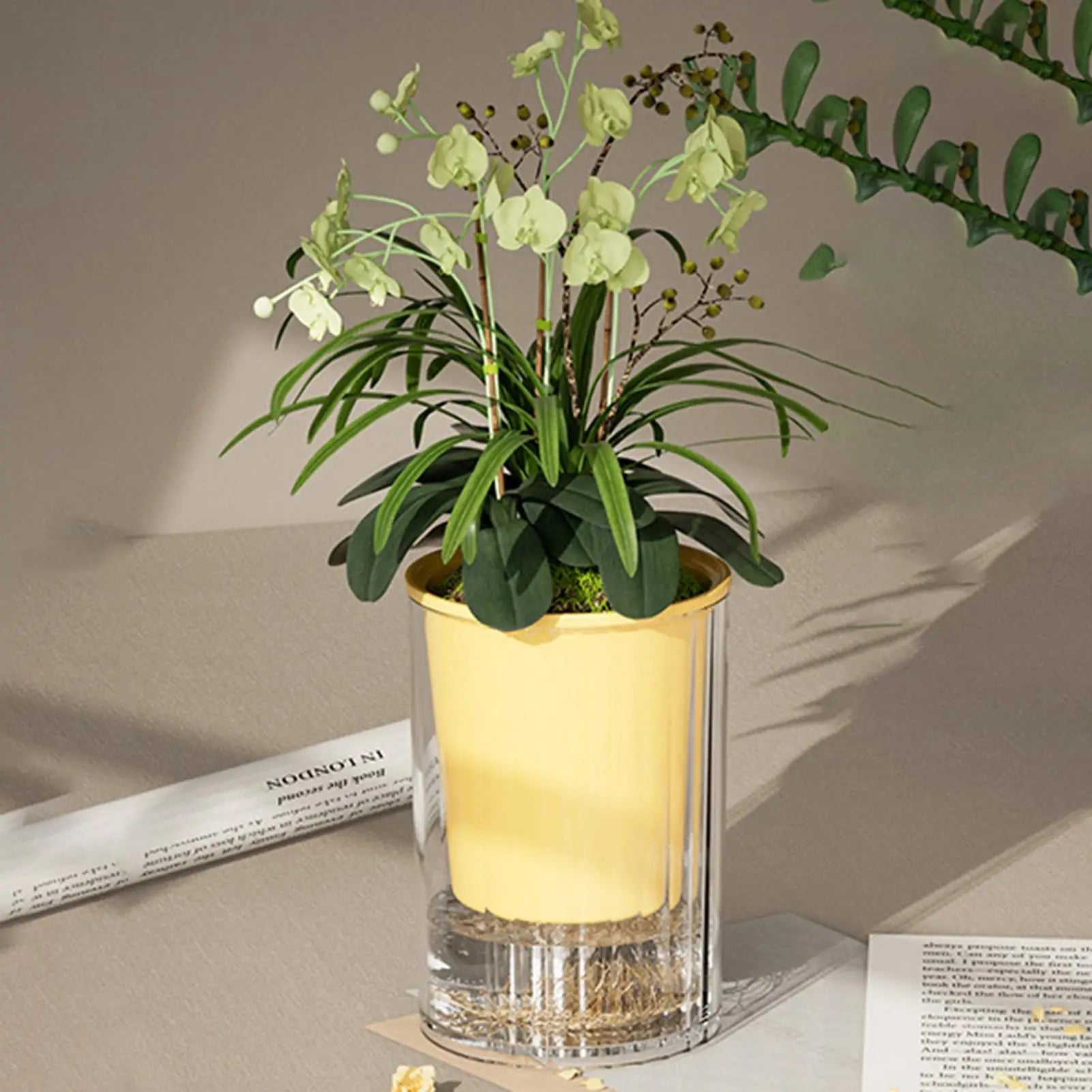 Self Watering Pots Double-layer Flower Container Clear Base Round