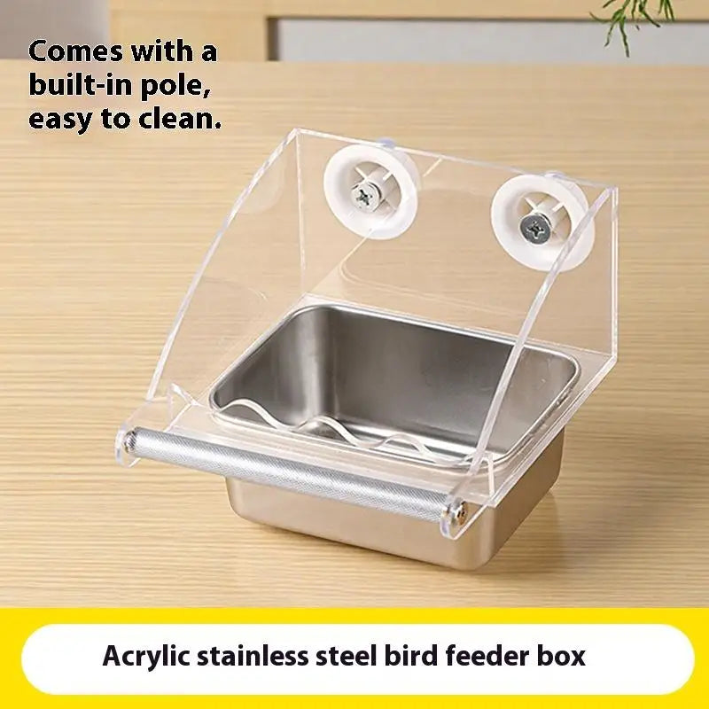 1Pc Acrylic Stainless Steel Bird Food Bowl Hangable Detachable With Stand Prevent Scattering Dispenser Parrots Food Container Zpaxo
