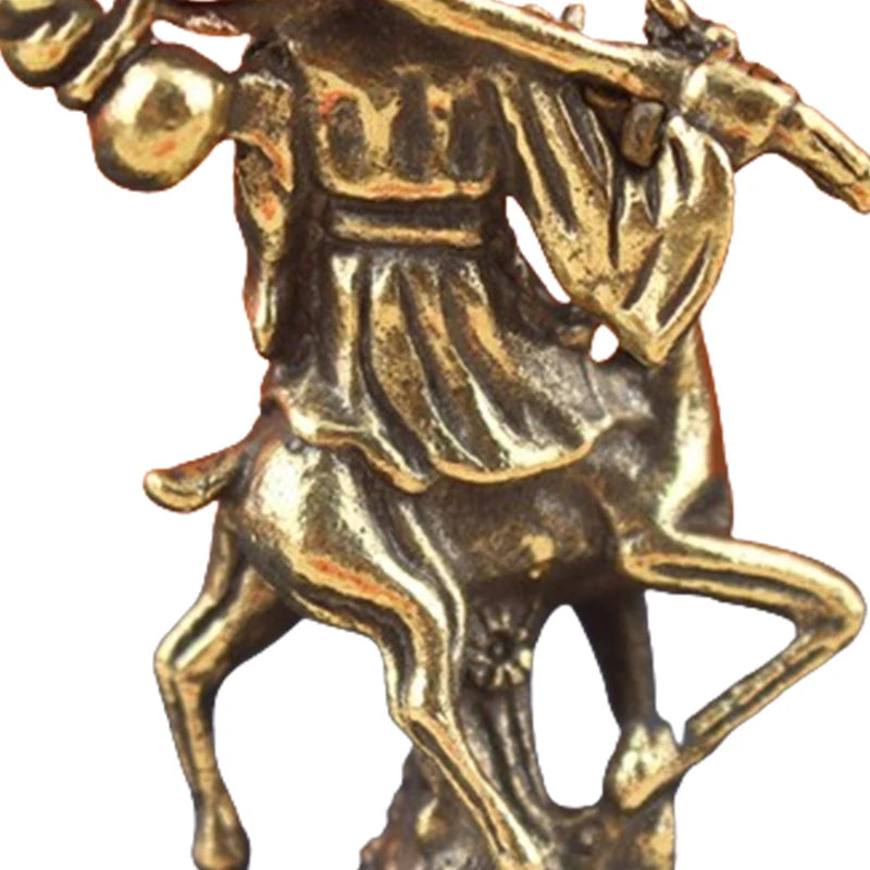 1Pcs Copper Chinese God Of Longevity Riding Deer Ornament Birthday Gifts Craft Antique Bronze Buddha Statue Figurine Miniature Zpaxo