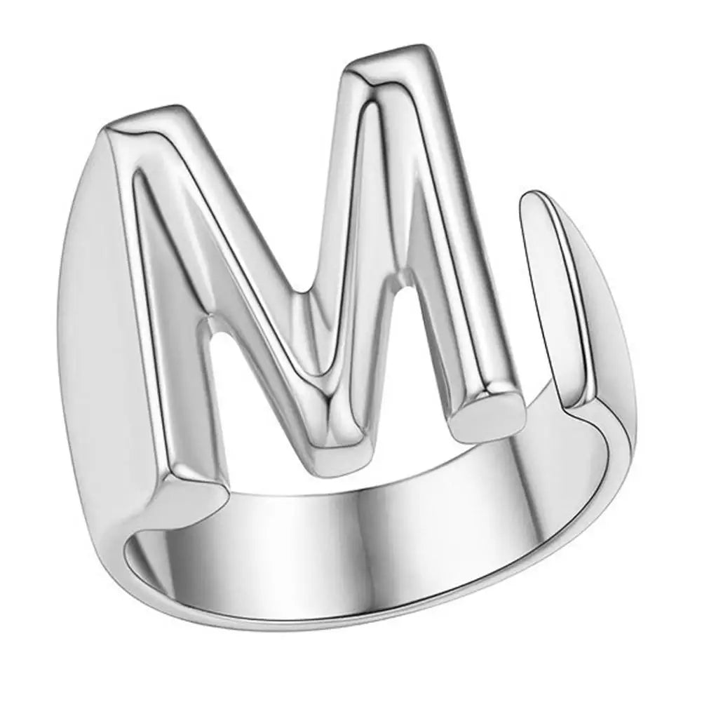 1PC High-end Fashion Hollow A-Z Letter Adjustable Opening Ring Alphabet Party Rings Jewelry Gift For Women Кольца JR21003 Zpaxo M