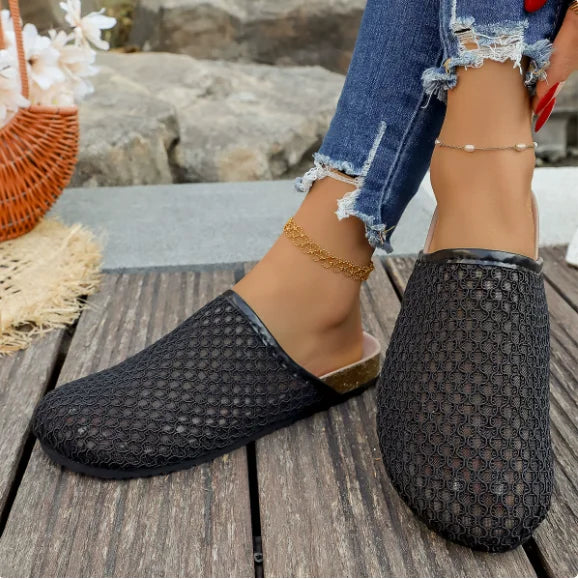 Woman Shoes Women's Mules Square Toes Hollow Out Two Layer Slippers