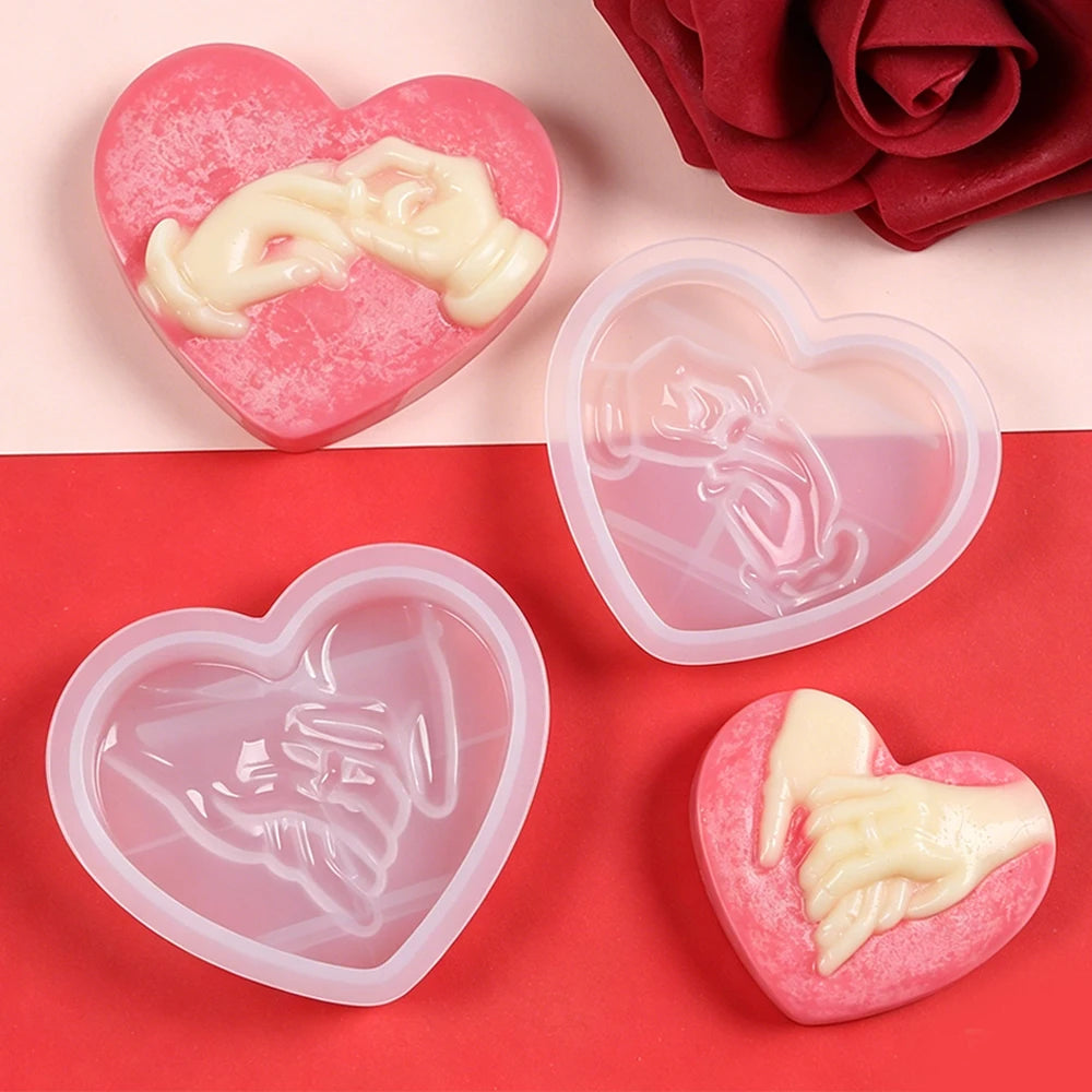 3D Hand in Hand Heart Candle Silicone Mold for Wedding Proposal DIY Handmade Soap Soap Clay Wax Craft Valentine's Day Gift Zpaxo