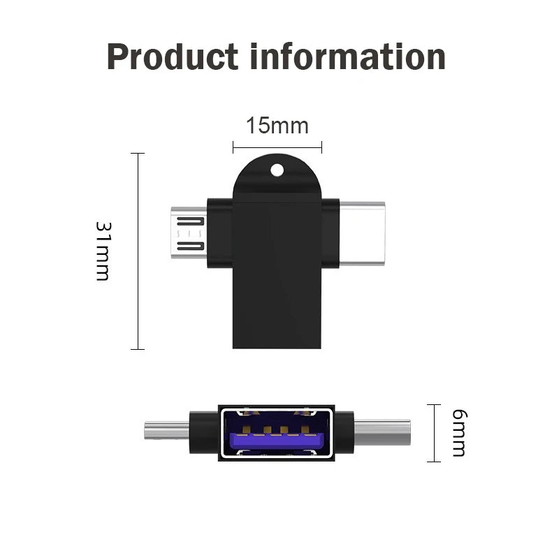 1 Multi-function OTG Adapter USB Female Micro Male TYPE-C Connector
