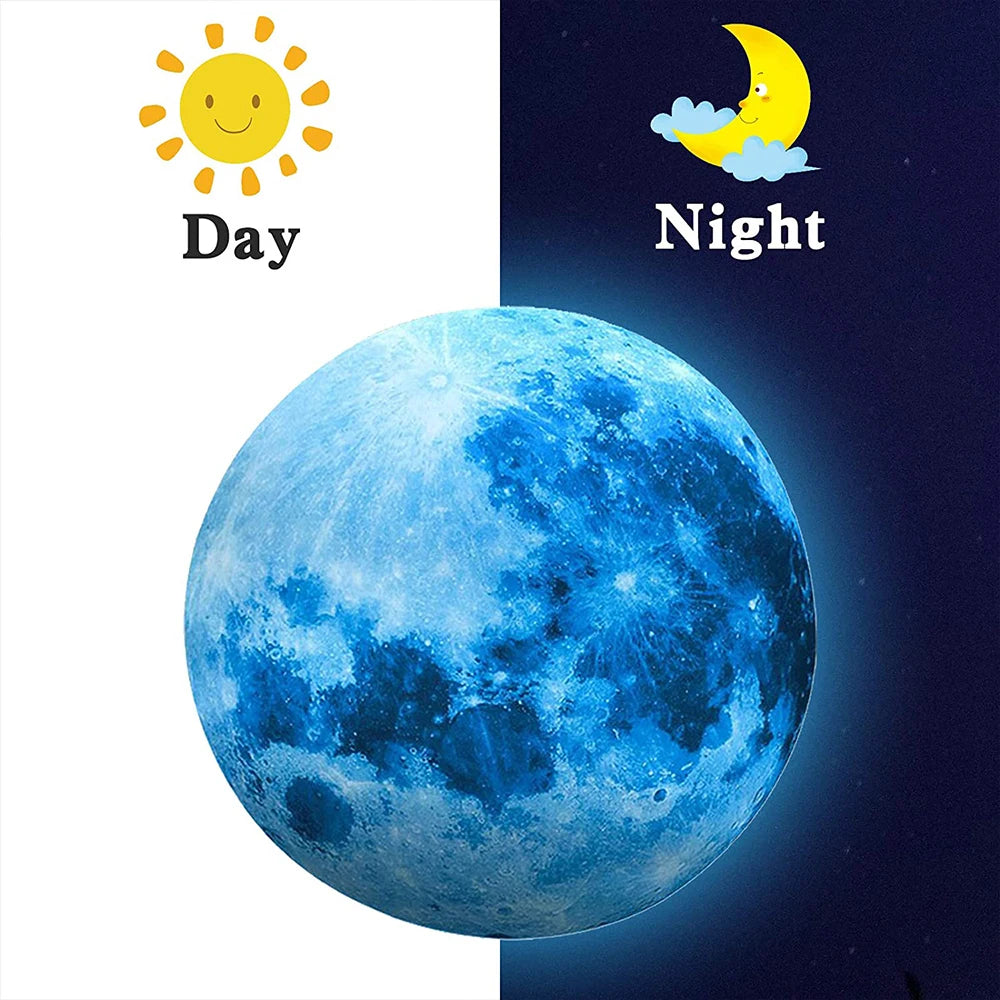 Glow in The Dark Moon Wall Sticker for Kids Baby Room 3D Space Planet Wall Sticker Living Room Home Decals Zpaxo