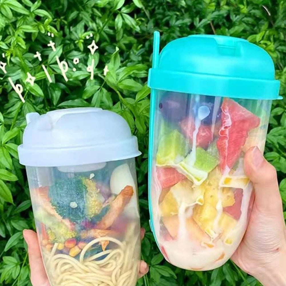 Portable Salad Cup with Fork Fresh Salad Container Bottle Vegetable Fruit Breakfast Lunch Carry To Go for Work Travel Picnic Zpaxo