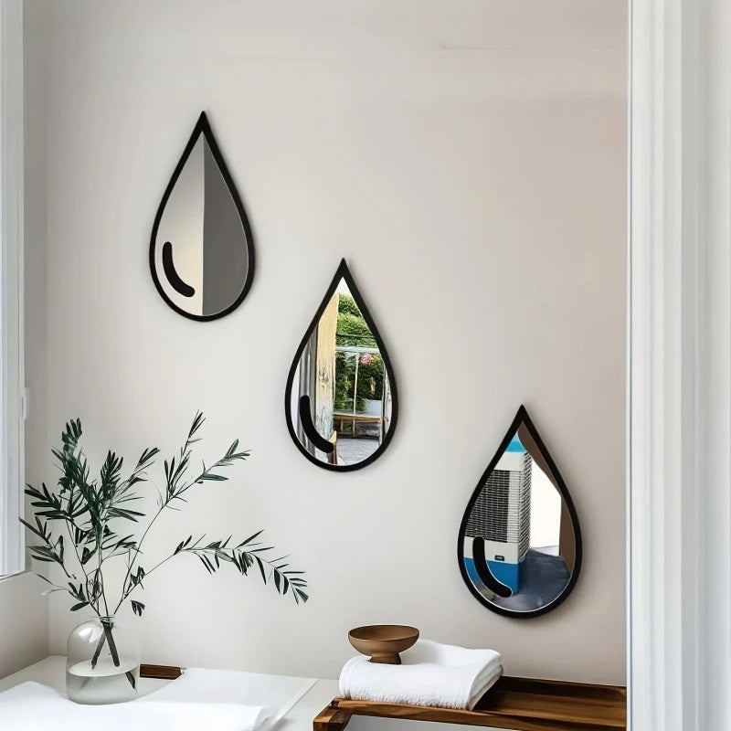 3 6-Piece Teardrop-shaped Acrylic Mirror Wall Decals Self-adhesive