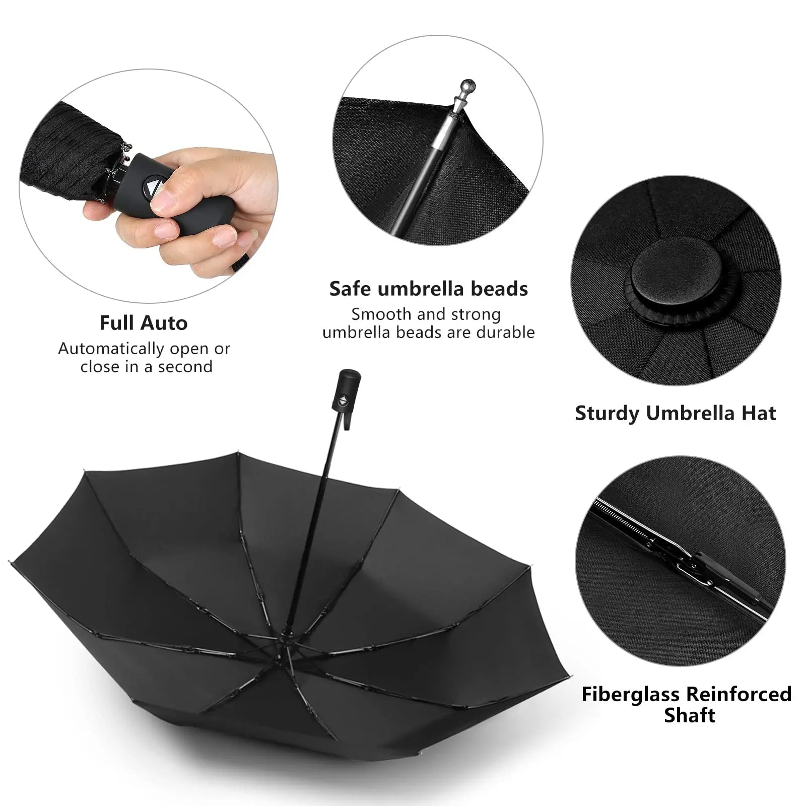 12 Bone Black Glue Fully Automatic Umbrella - Thick Durable Keel Three-Fold UV Resistant Folding Design for Protection And Style Zpaxo