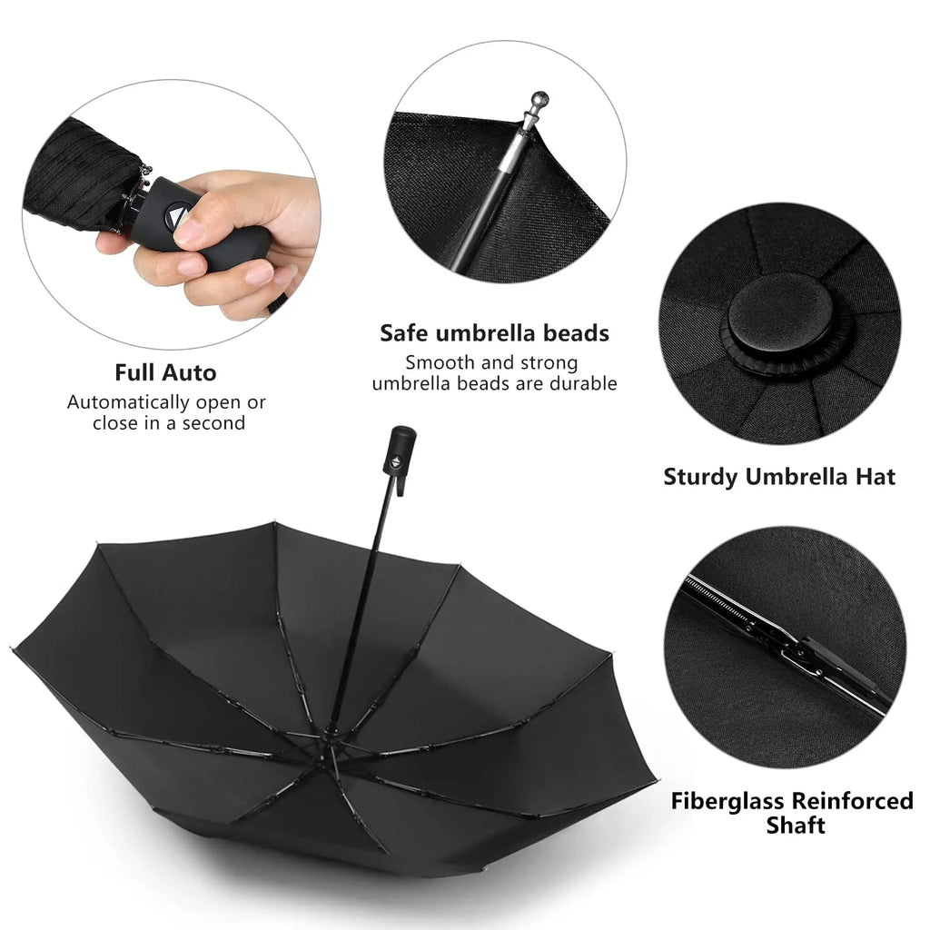 12 Bone Black Glue Fully Automatic Umbrella Thick Durable Three-Fold UV Resistant Folding Design for Protection And Style Zpaxo