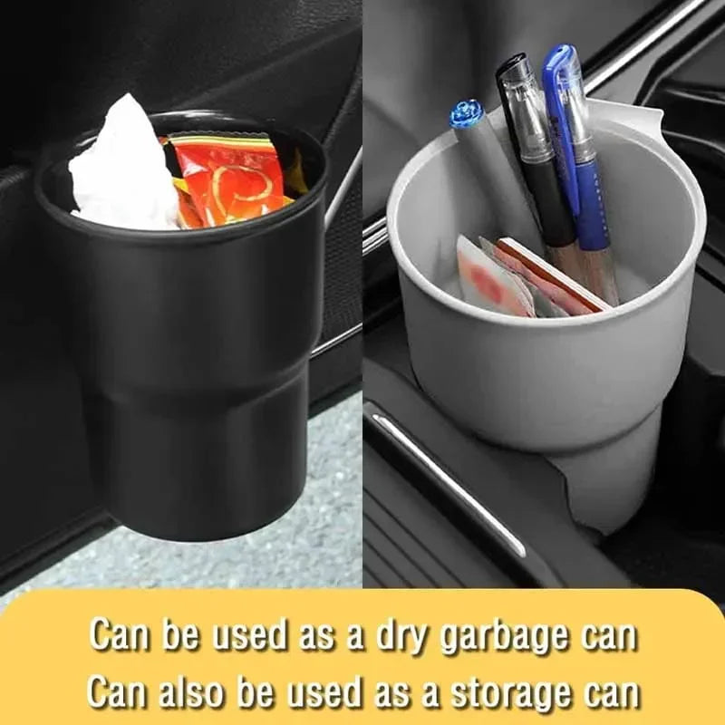 2-in-1 Car Cup Holder & Trash Can with Phone Organizer
