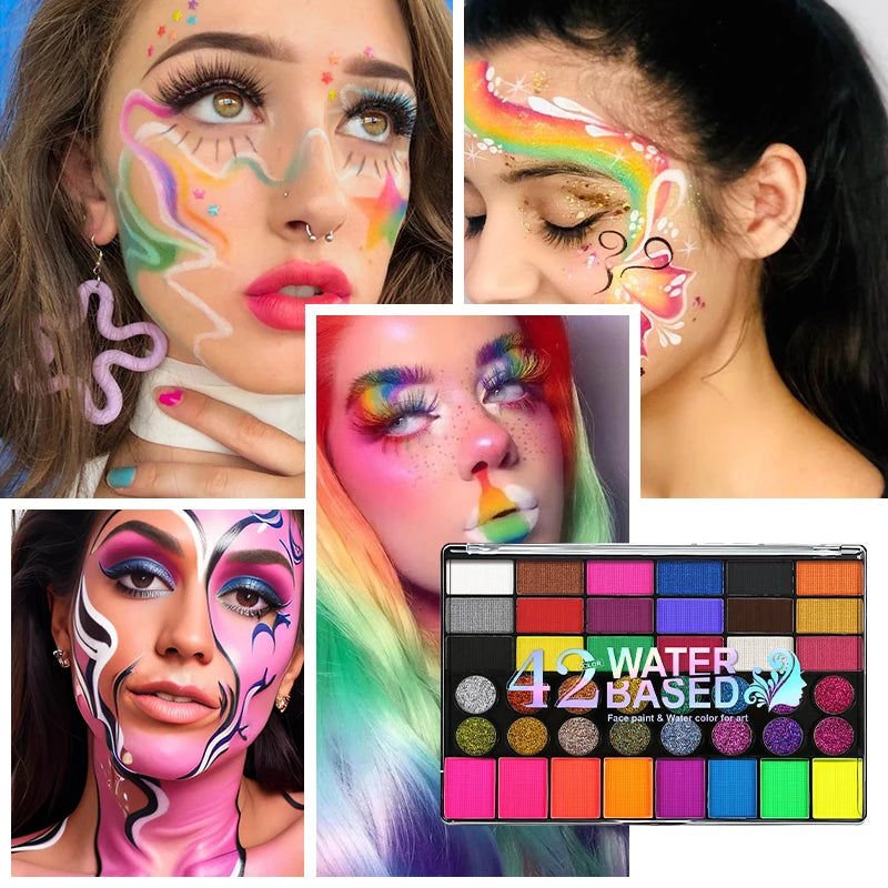 42 Colors Face Body Paint Palette Water Soluble Long Lasting Safe Zpaxo