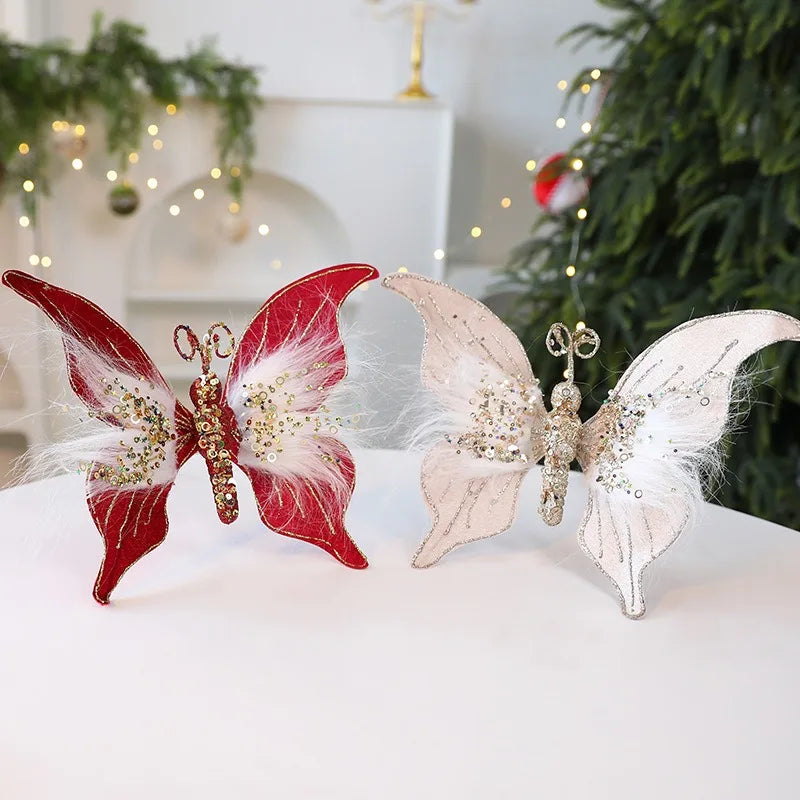 Glitter Fabric Butterfly Christmas Ornament 30×22cm Christmas Ornament Zpaxo