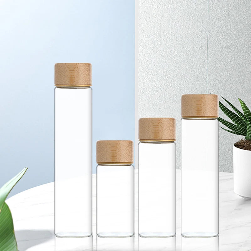 Bottled Tubes Grain Storage Wooden Sealed Canisters Barista Tool Gift Coffee Beans Storage Container Glass Tube With Wood Tool Zpaxo